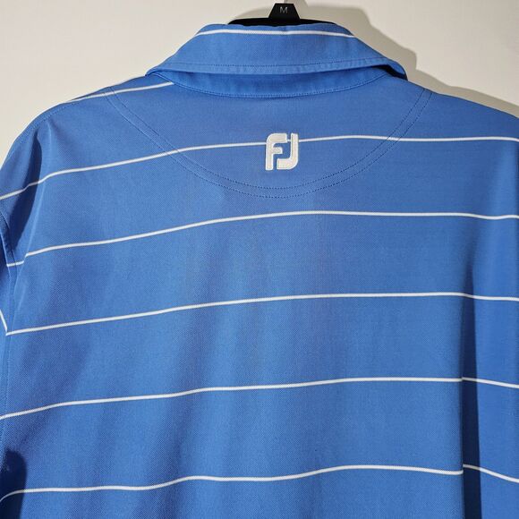 Mens Footjoy XL Polo Golf Shirt Blue Striped MN on Sleeve - Picture 3 of 6
